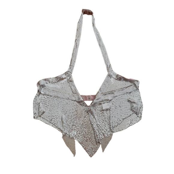 Lovers & Friends -  Mesh Chain Halter Neck Top in Metallic Blush Pink - Picture 1 of 4